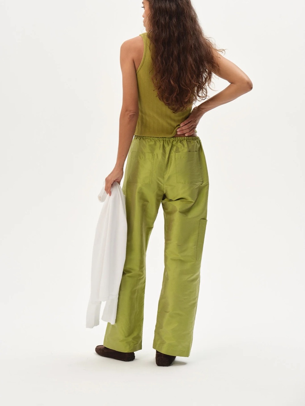 DONNI Silk Taffeta Cargo Pant Pistachio Green XXS - Picture 5 of 9